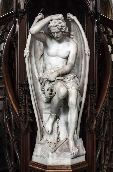 Le Génie du Mal di Guillaume Geefs, scultura di Lucifero nella cattedrale di San Paolo a Liegi.